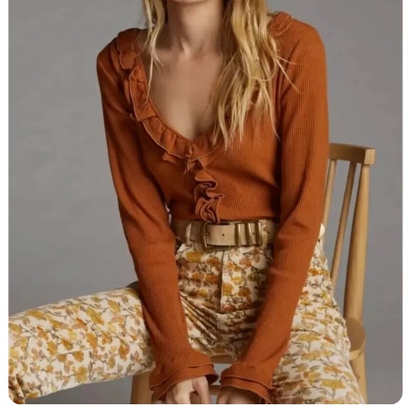 Anthropologie Tops - Anthropologie | Maeve Ruffle Tie Front Blouse